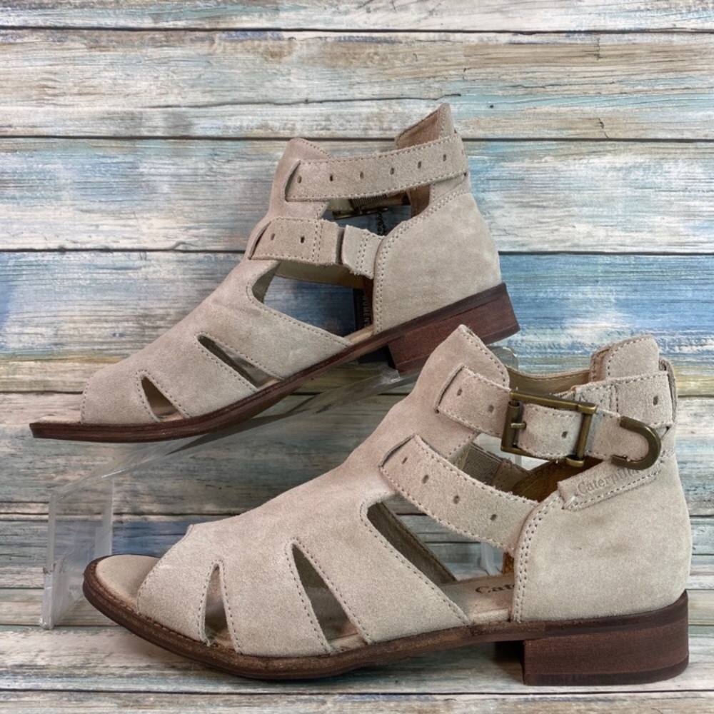 Caterpillar, Cat Taupe Suede Gladiator Sandals.
